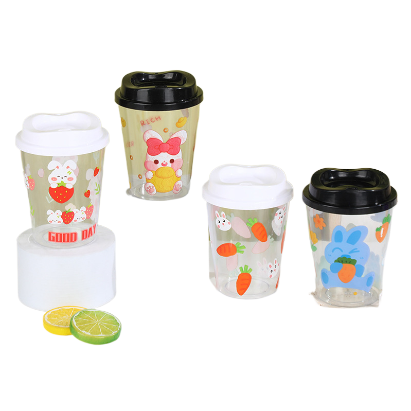 Cartoon animal children's straw cup, high appearance level student drinking plastic cup, pp straw drinking cup, luminous water cup, 1037-6H*400ML Item Picture