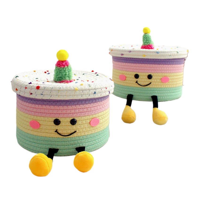 Fun doll cake storage basket, children's toys, cartoon cotton rope woven basket, living room table, snack organization box Item Picture