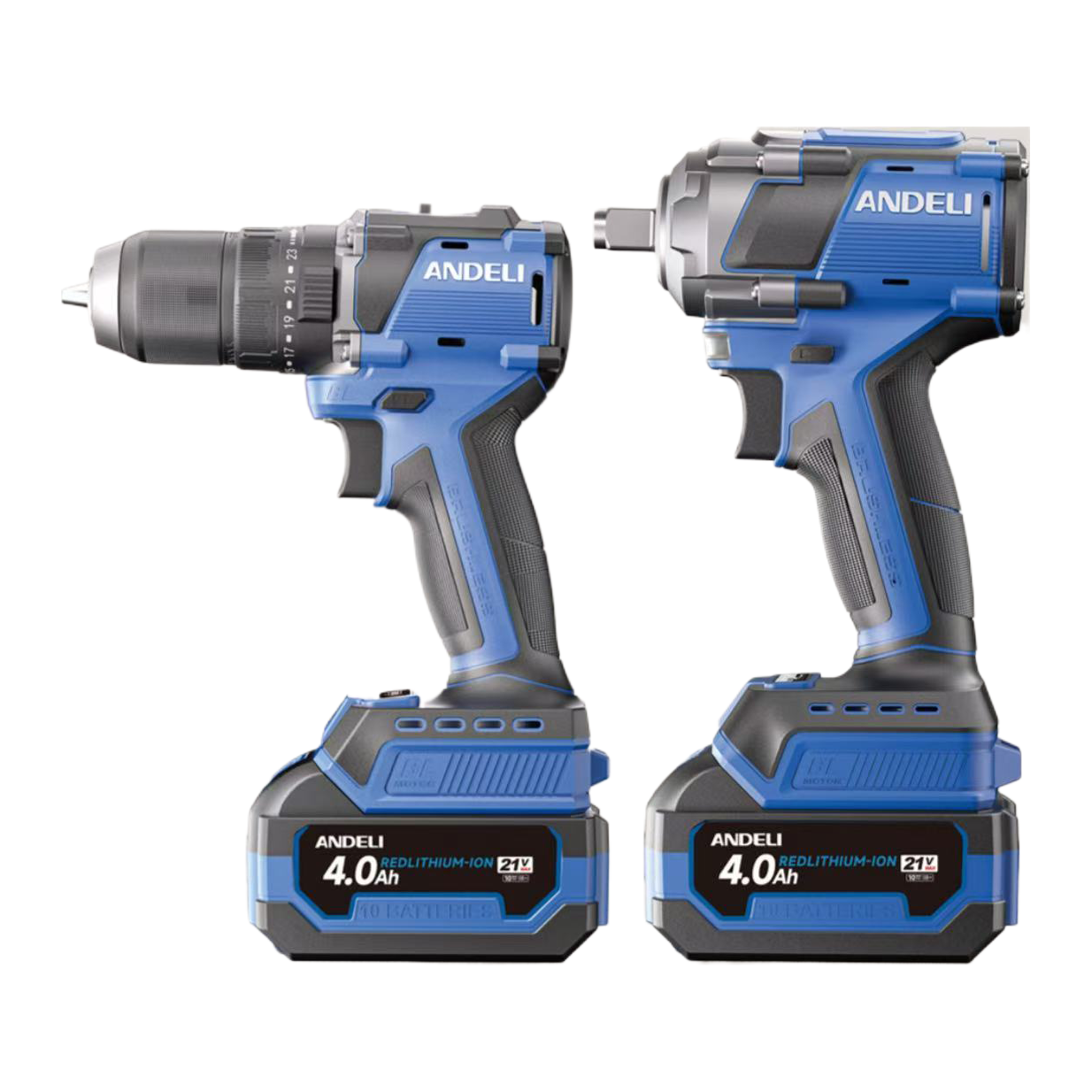 ANDELI brushless lithium battery tool set: 21V 4.0Ah lithium battery drill + Impact Screwdriver, high-torque rechargeable drill, Electric wrench Item Picture