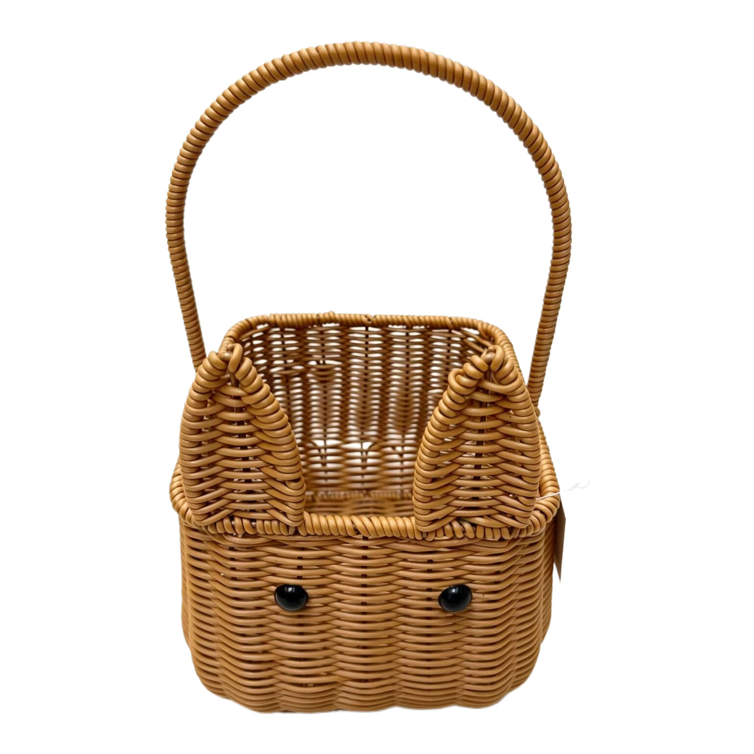Imitation rattan woven cute cat-shaped square storage basket, flower basket, fruit and bread basket, vegetable delivery basket, miscellaneous storage basket, supermarket packaging gift basket, souvenir gift basket, cute kitten fixed handle carrying basket Item Picture
