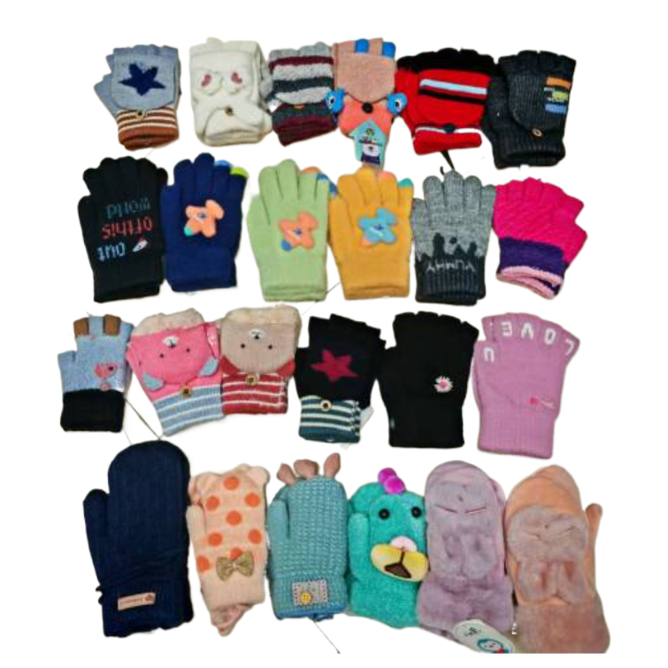 Children's knitted gloves, flip-top finger-exposing warm touch screen gloves, mixed colors and styles, street goods, morning market and night market wholesale. 165608711 Item Picture