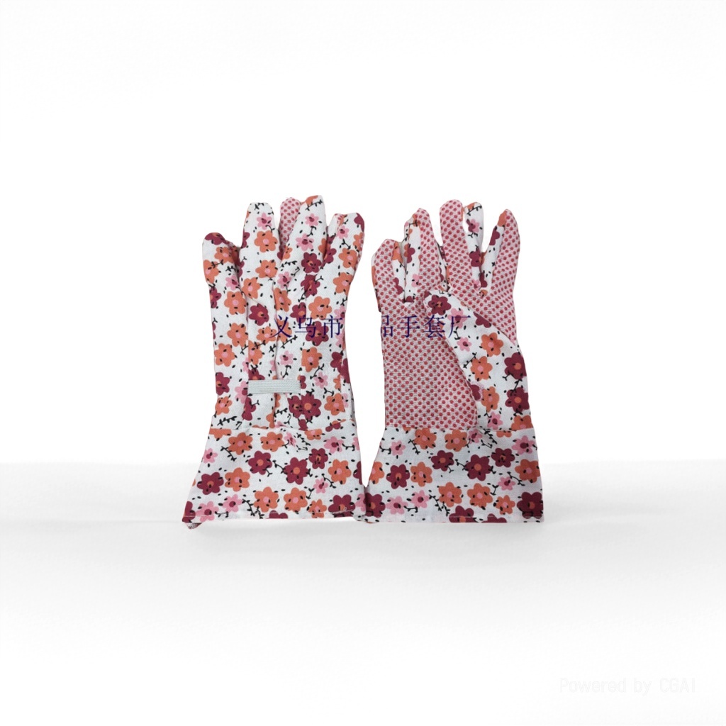 园艺劳保手套 涤棉布印花点珠点胶手套 环保绿化园林手套