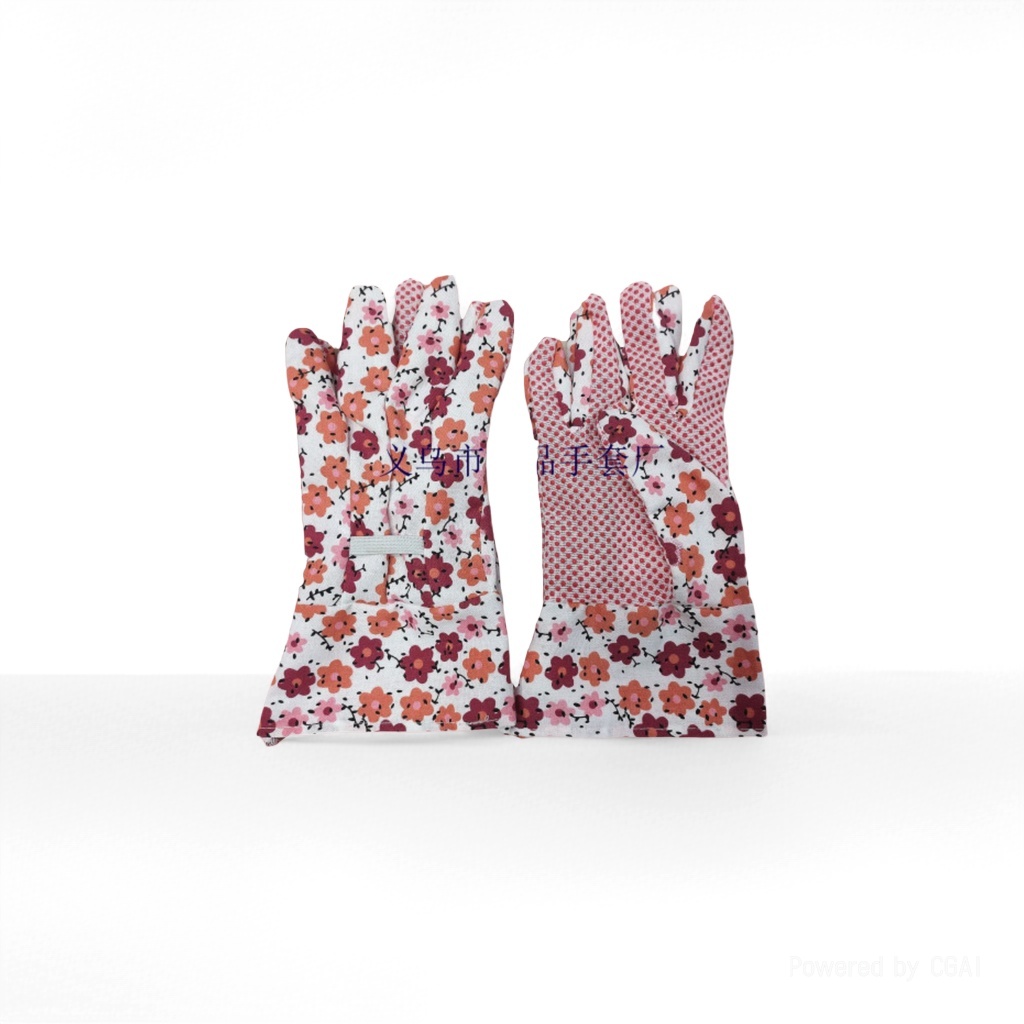 Gardening labor protection gloves, polyester-cotton fabric printed dot bead and glue gloves, environmental protection and greening garden gloves Specification image
