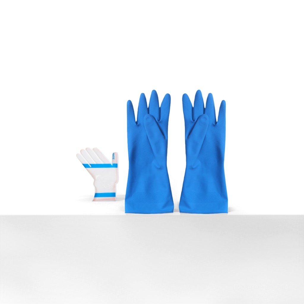 乳胶手套蓝色喷绒橡胶手套 防水防滑耐油塑胶皮洗碗清洁防护手套093020243