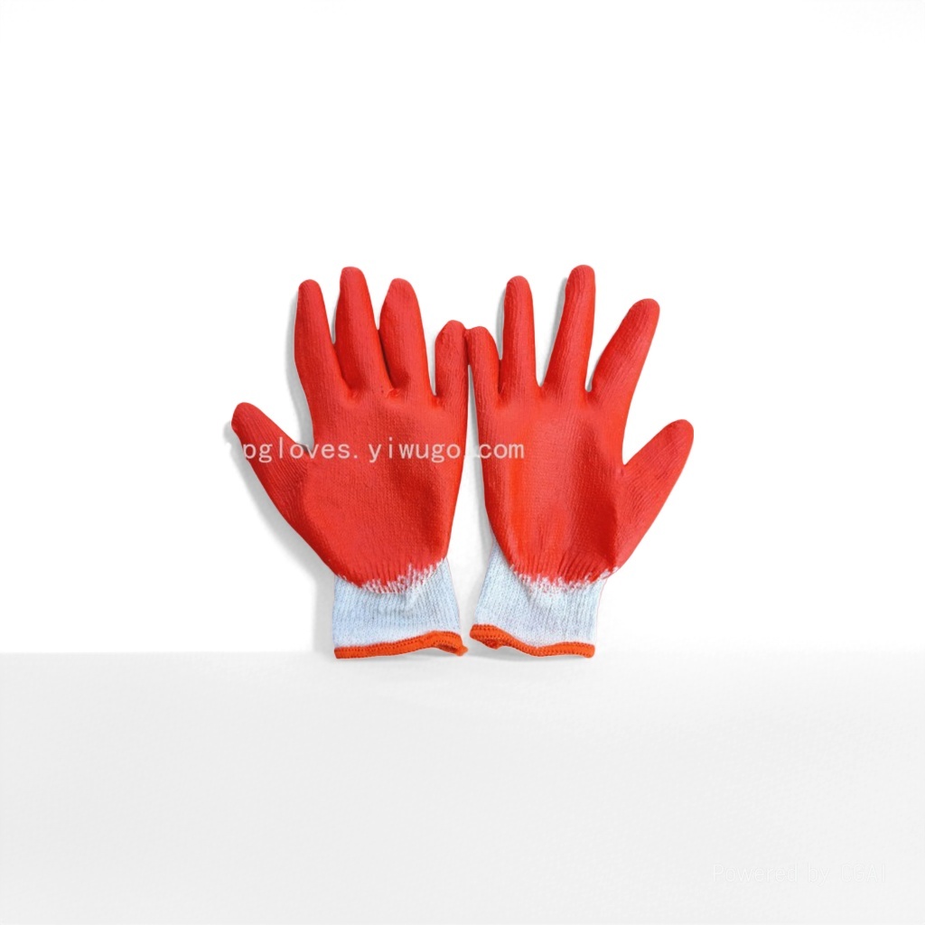 10-needle cotton yarn small flat orange latex gloves, labor protection coated thread gloves 093605837 details Picture