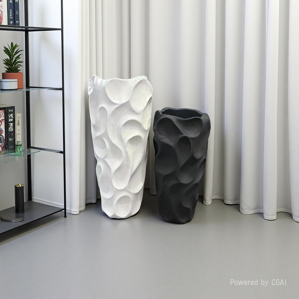 2026 New magnesium oxide modern art flower POTS with white and black textures for hotel, home and garden decoration Application Scenario