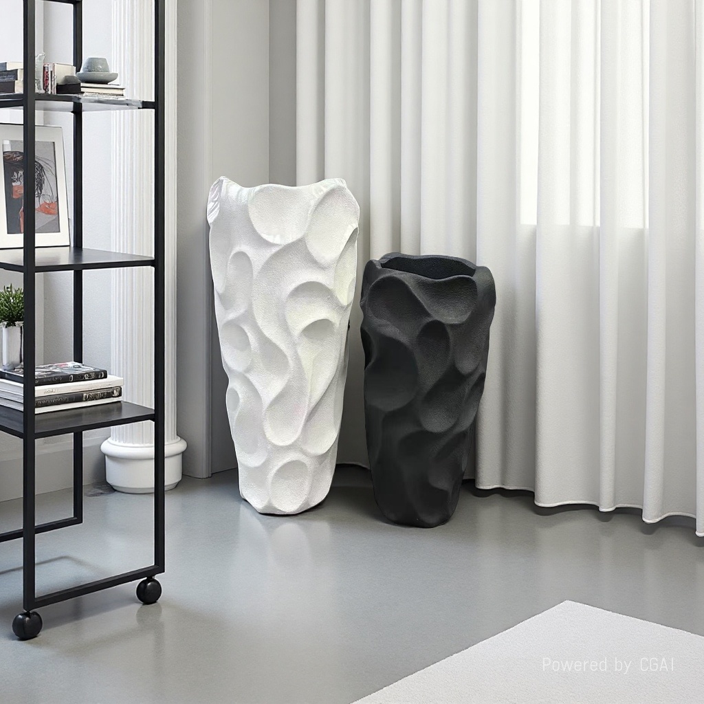 2026 New magnesium oxide modern art flower POTS with white and black textures for hotel, home and garden decoration
