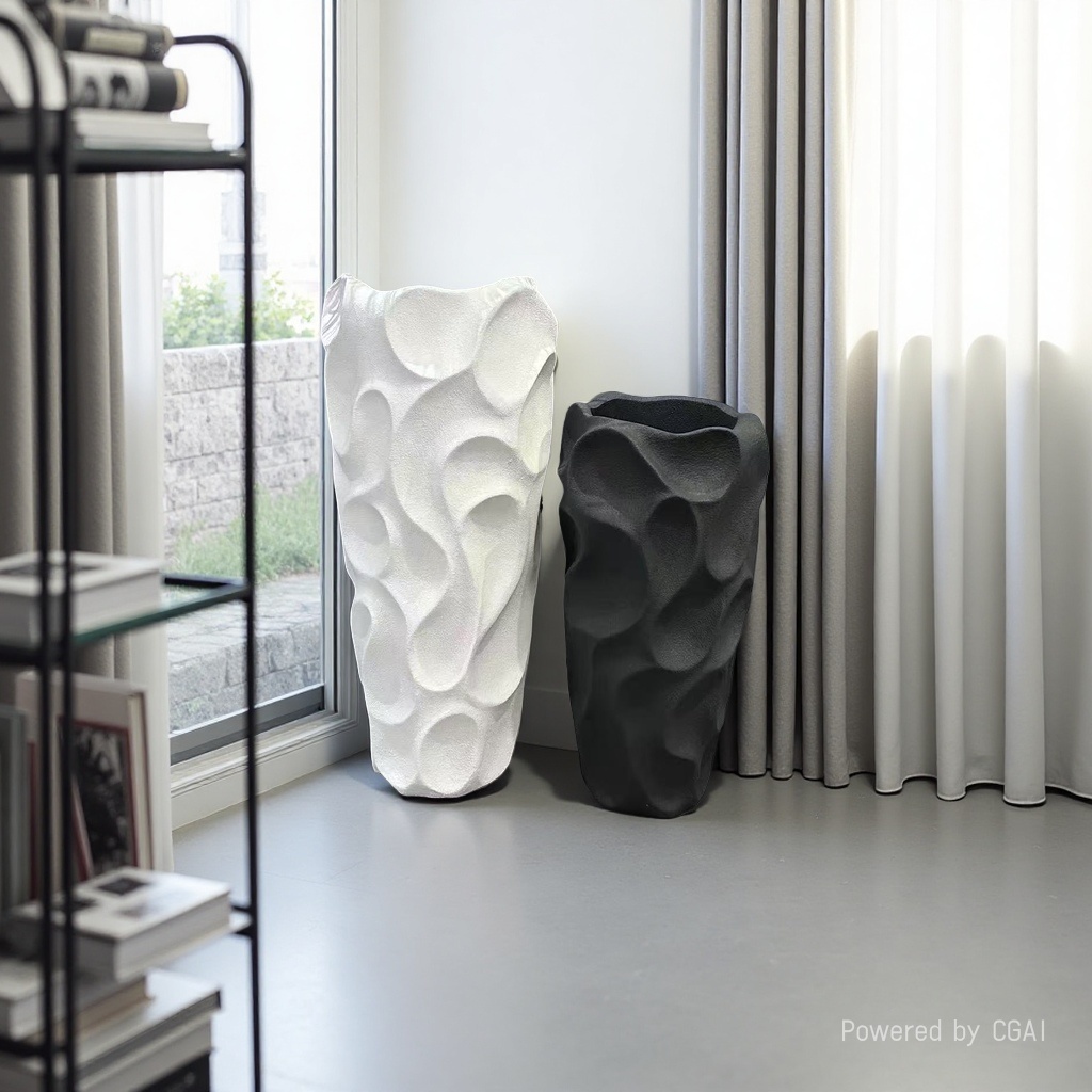 2026 New magnesium oxide modern art flower POTS with white and black textures for hotel, home and garden decoration details Picture