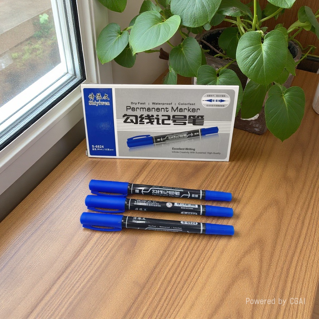 Black line marker pen, oil-based double-headed marker pen, large-headed note-taking pen, individual packaging details Picture