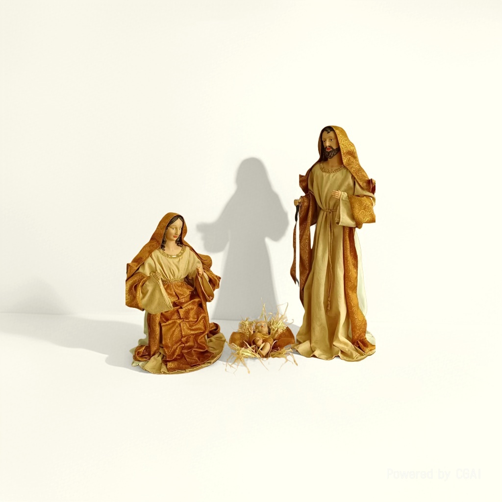 Medicine Buddha, Virgin Mary, Joseph Baby Jesus statue resin amulet, religious scene details Picture
