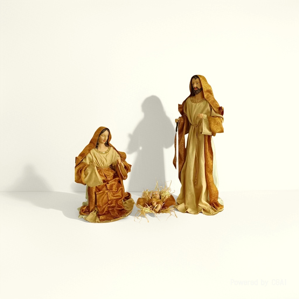 Medicine Buddha, Virgin Mary, Joseph Baby Jesus statue resin amulet, religious scene