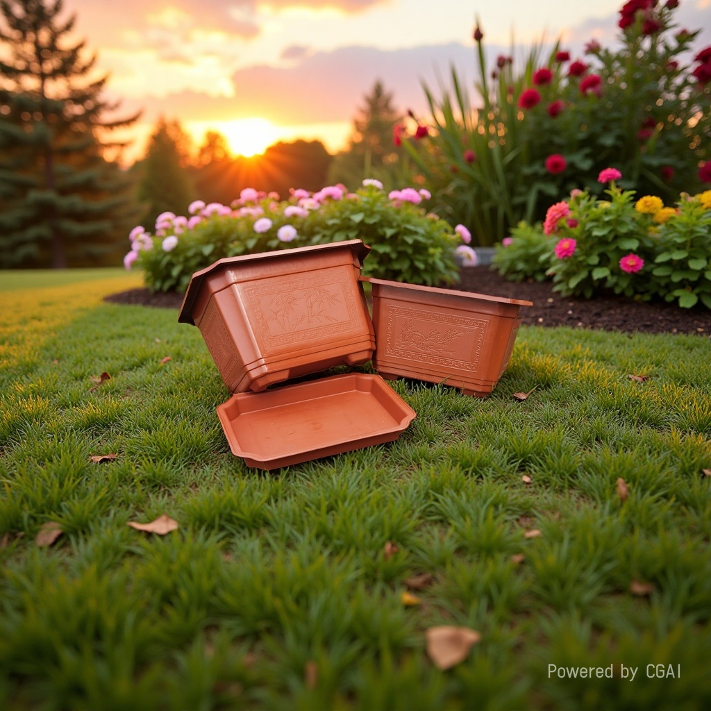 Square brown plastic flower POTS with trays sold directly by the manufacturer to beautify your home environment. 163633042 details Picture