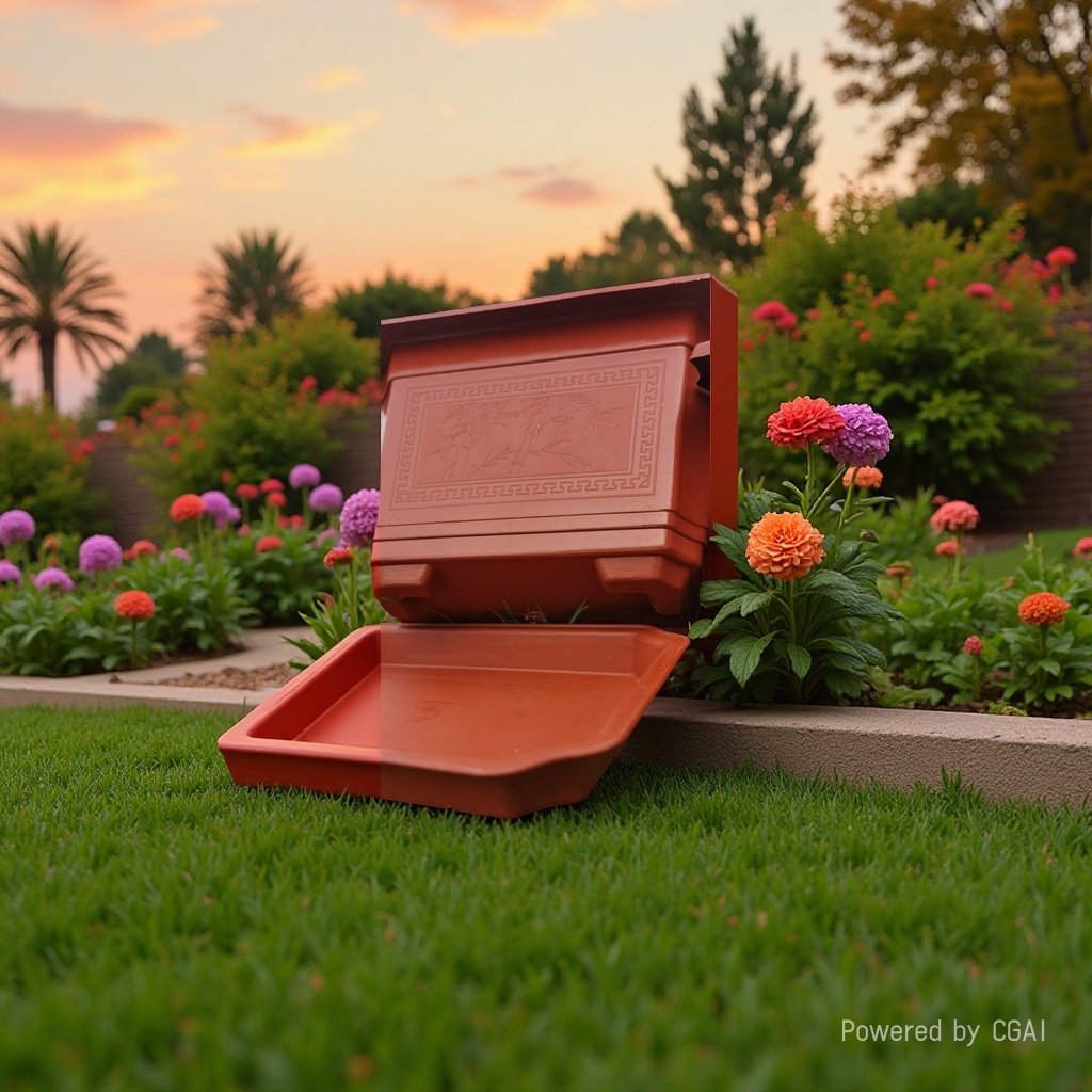 Square brown plastic flower POTS with trays sold directly by the manufacturer to beautify your home environment. 163633042 Specification image