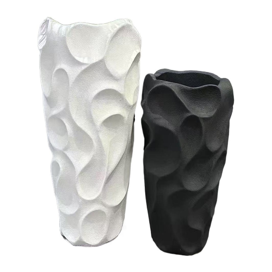 2026 New magnesium oxide modern art flower POTS with white and black textures for hotel, home and garden decoration Item Picture