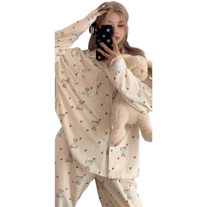 可爱小熊图案儿童莫代尔棉睡衣套装居家服童装