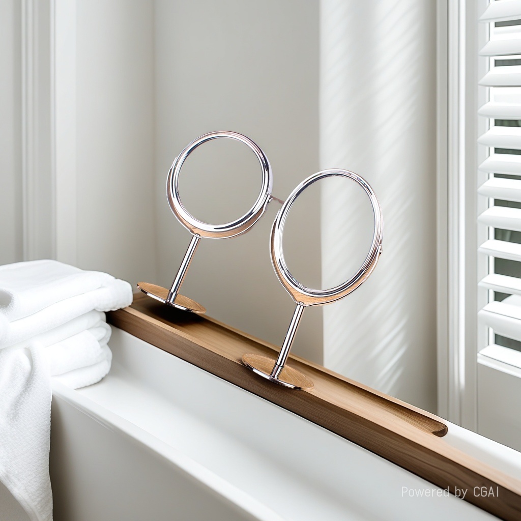Metal circular countertop makeup mirror with rotatable tabletop, 1:2 magnifying glass, European princess mirror, double-sided dressing mirror, 3-inch circular Specification image