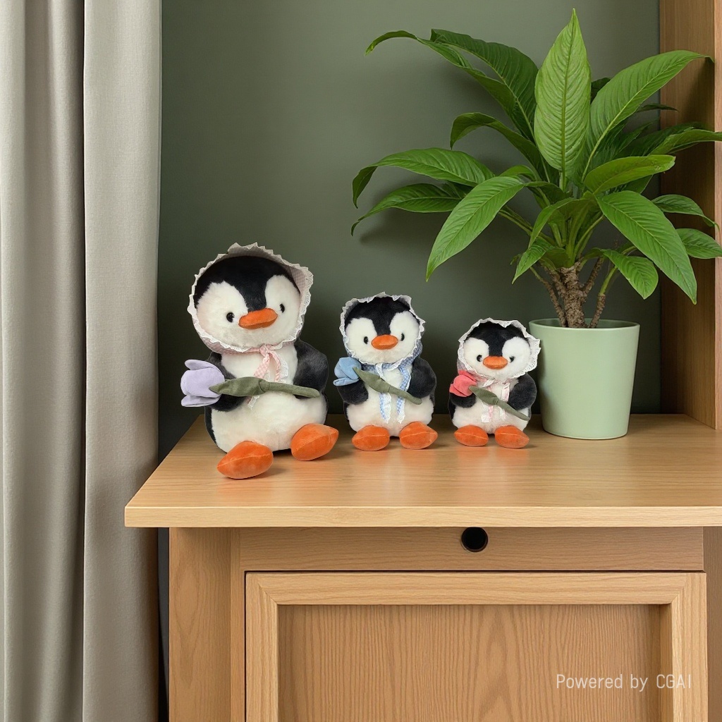 The cute and soft plush toy of the flower penguin plush doll