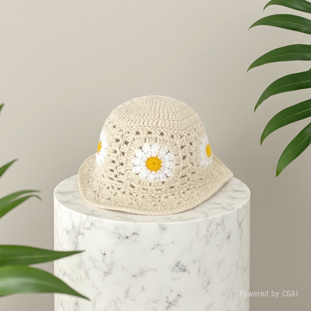 Cross-border best-selling Daisy handmade crochet woolen hat, Japanese-style artistic face-enhancing small basin hat, versatile fisherman hat Specification image