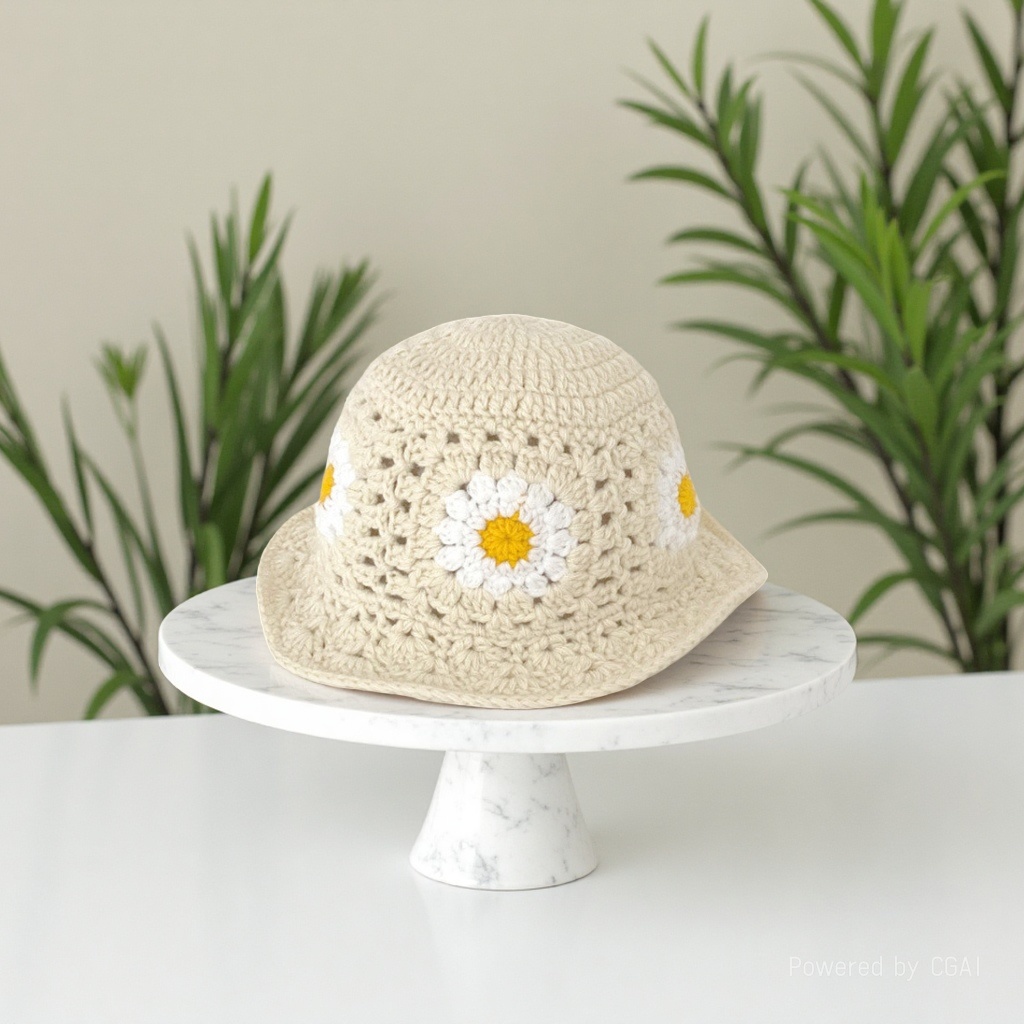 Cross-border best-selling Daisy handmade crochet woolen hat, Japanese-style artistic face-enhancing small basin hat, versatile fisherman hat