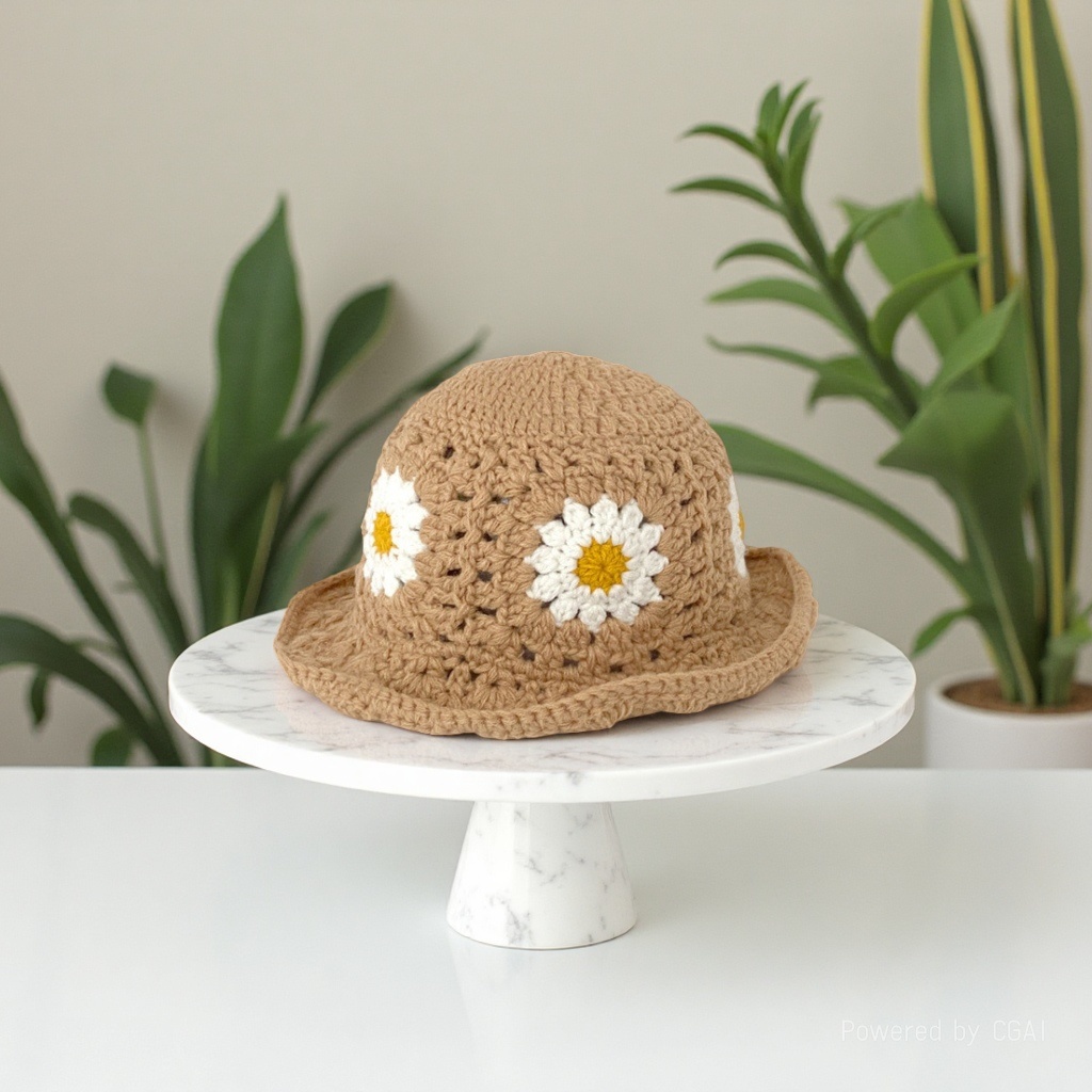 Cross-border best-selling Daisy handmade crochet woolen hat, Japanese-style artistic face-enhancing small basin hat, versatile fisherman hat details Picture