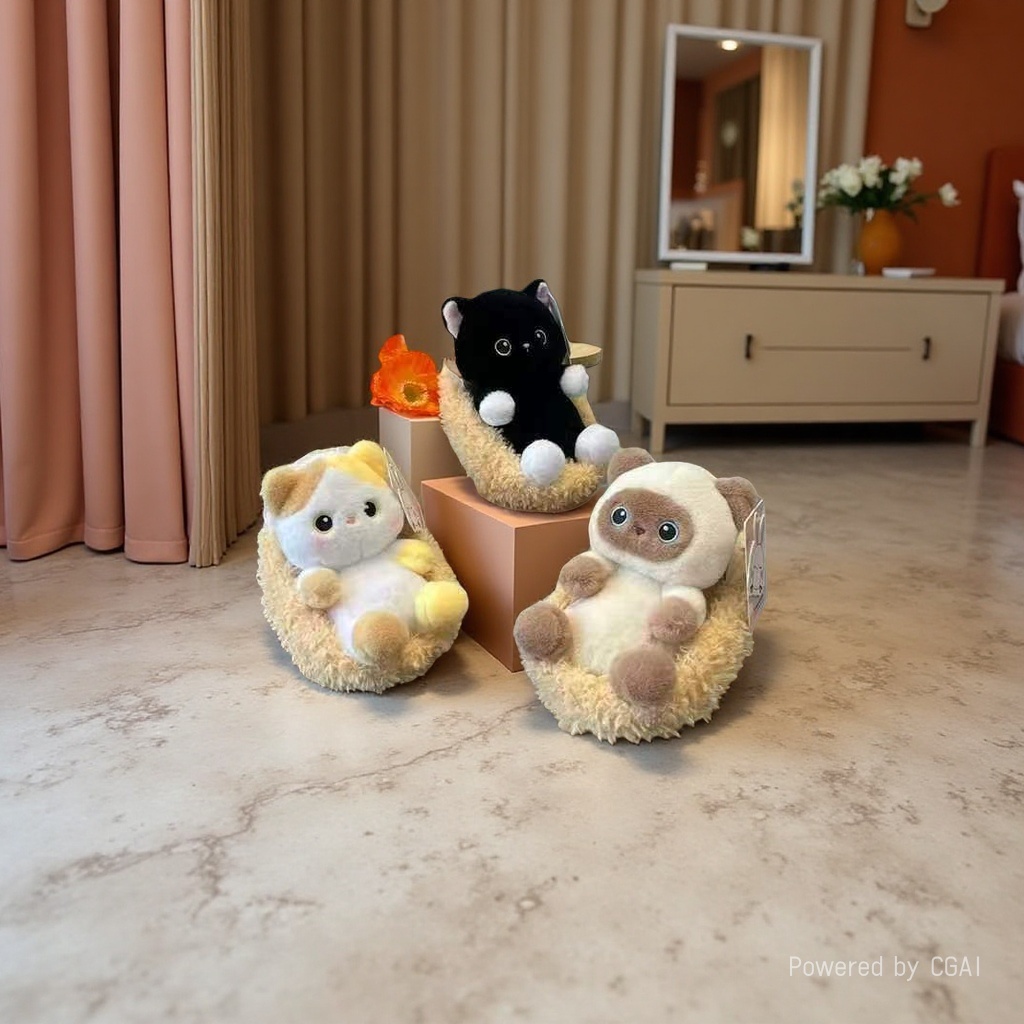 毛绒豆荚猫咪毛绒公仔娃娃玩偶毛绒玩具可爱玩具