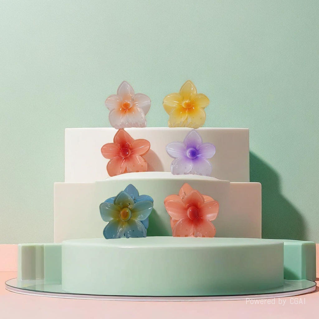 Flower-shaped six-color plastic hair clips, five-petal flower stamens, transparent and smooth hairpins, shark clip hair accessories