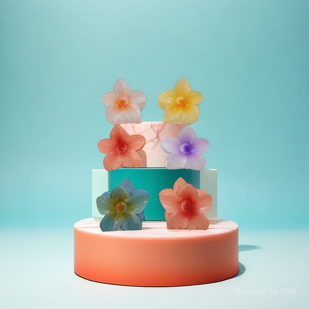 Flower-shaped six-color plastic hair clips, five-petal flower stamens, transparent and smooth hairpins, shark clip hair accessories Specification image