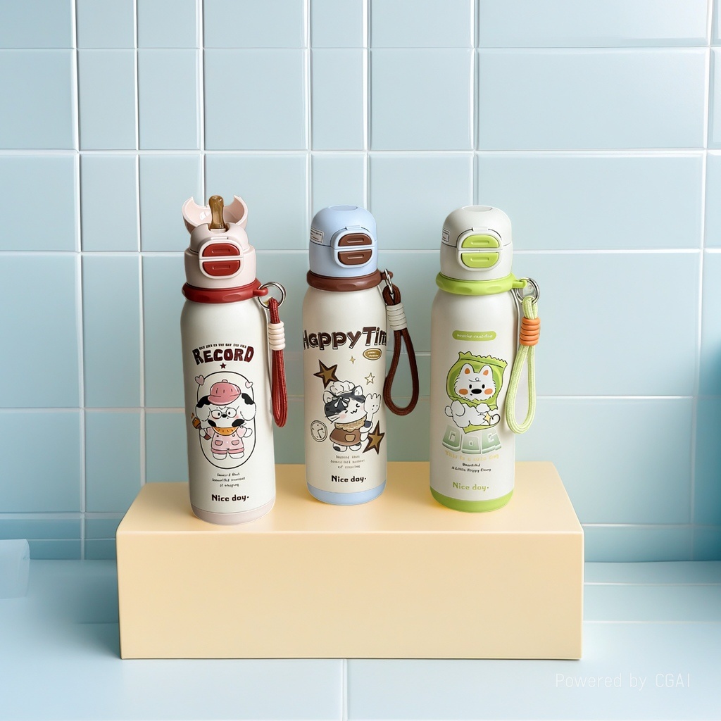 2026 New style straw water cup, 316 stainless steel insulated cup, cartoon bouncing cup, student portable and cute drawstring cup Application Scenario