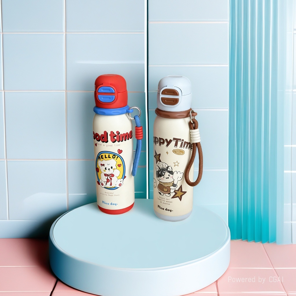 2026 New style straw water cup, 316 stainless steel insulated cup, cartoon bouncing cup, student portable and cute drawstring cup Specification image