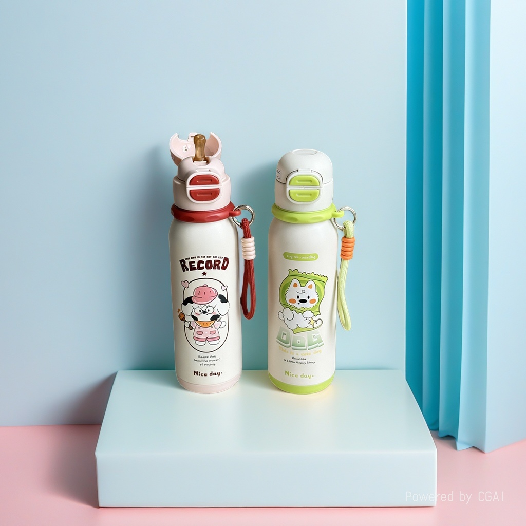 2026 New style straw water cup, 316 stainless steel insulated cup, cartoon bouncing cup, student portable and cute drawstring cup details Picture