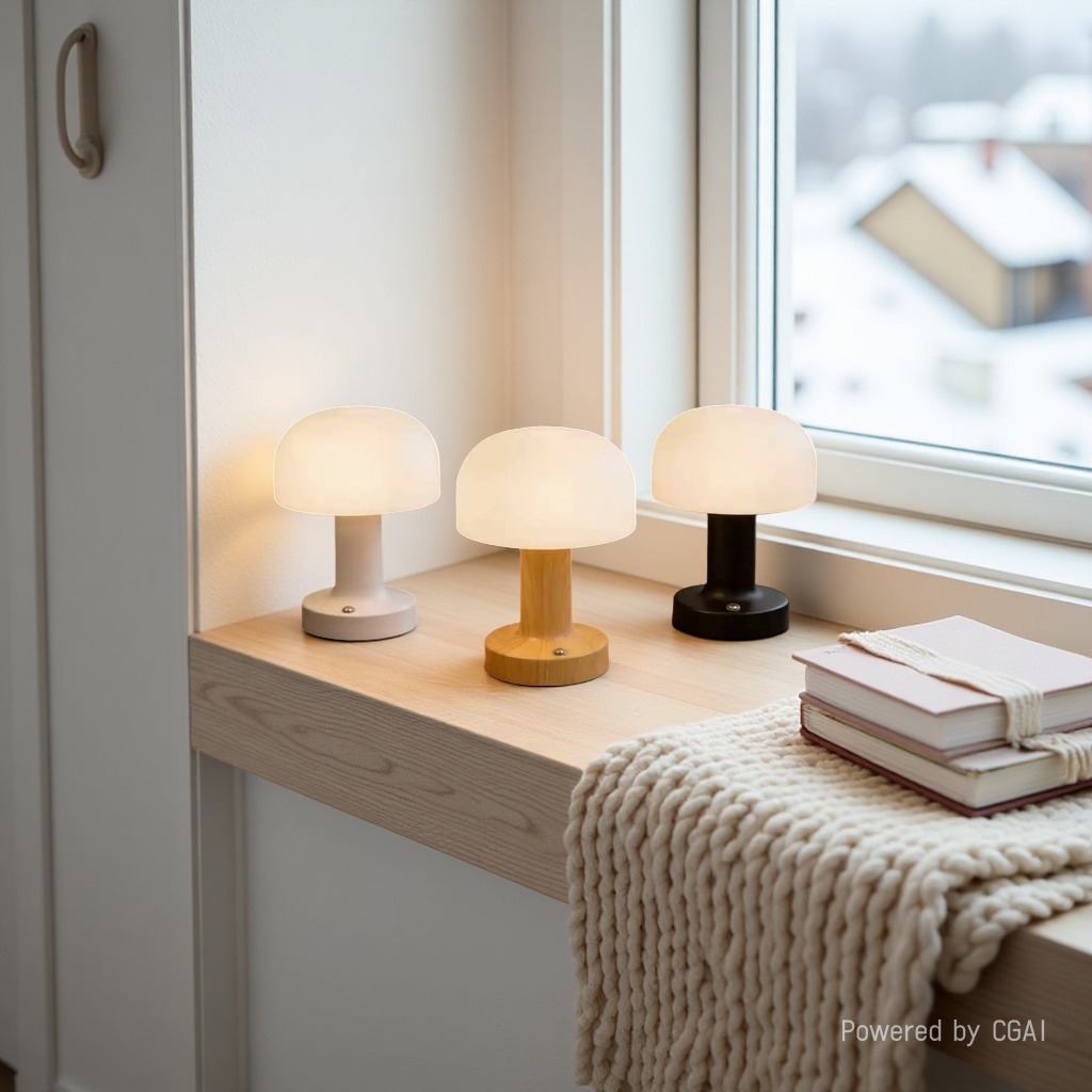 Smart ambient bedside lamp, round night light, ordinary lighting table lamp details Picture