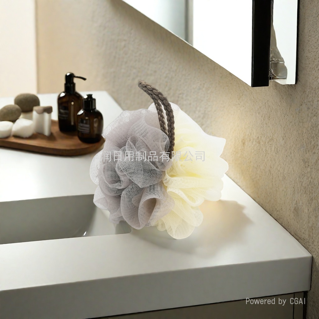 Wholesale new large-sized 50g bath flower bath balls in spliced colors, household bath products, two-color foaming rich bath balls. 094715109 Specification image
