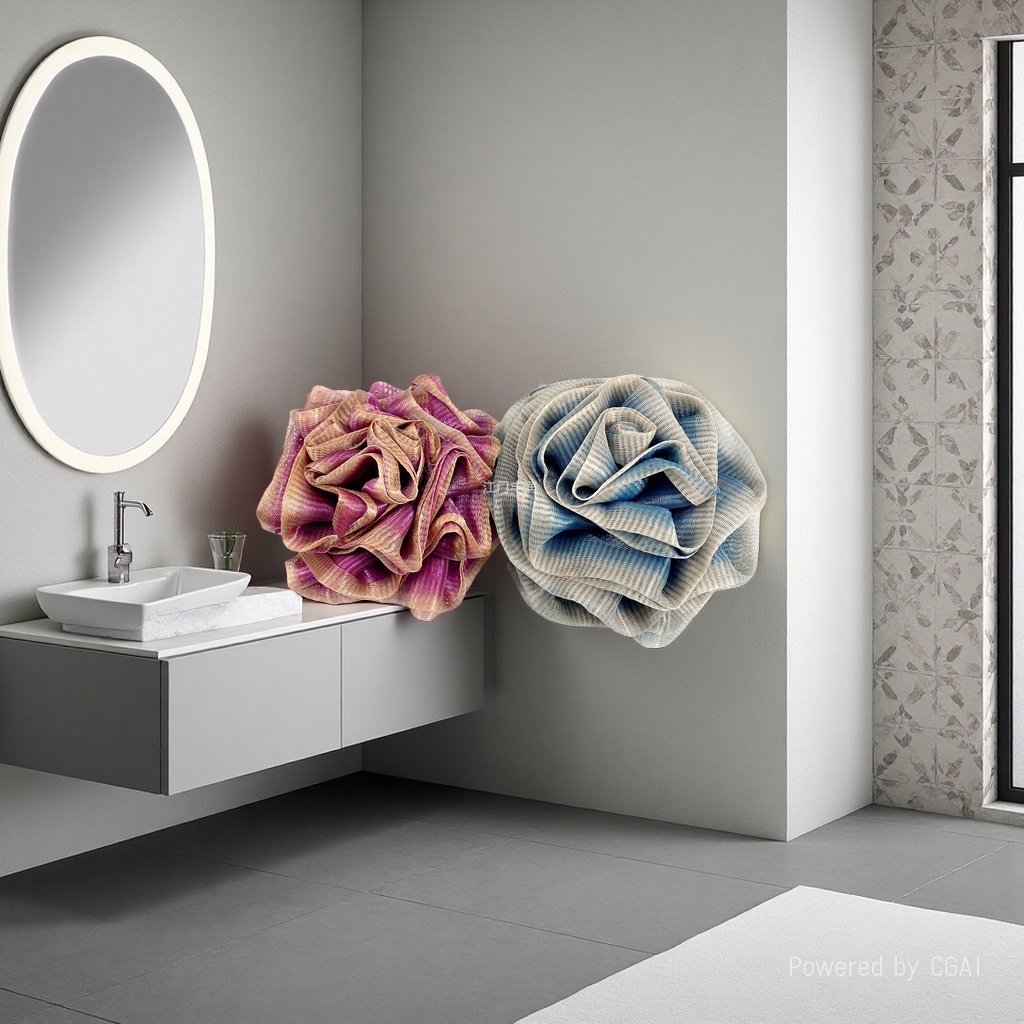 Cartoon bath flower woven texture flower scrubbing towel, wooden handle bath magic tool, bath sponge, bath brush, scrubbing tool details Picture