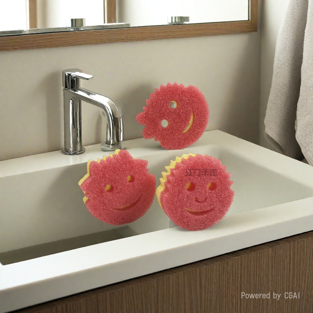 Factory direct sales of temperature-sensing sponge for kitchen cleaning. Various colors of temperature-sensing sponge in cartoon shape, double-layer Application Scenario