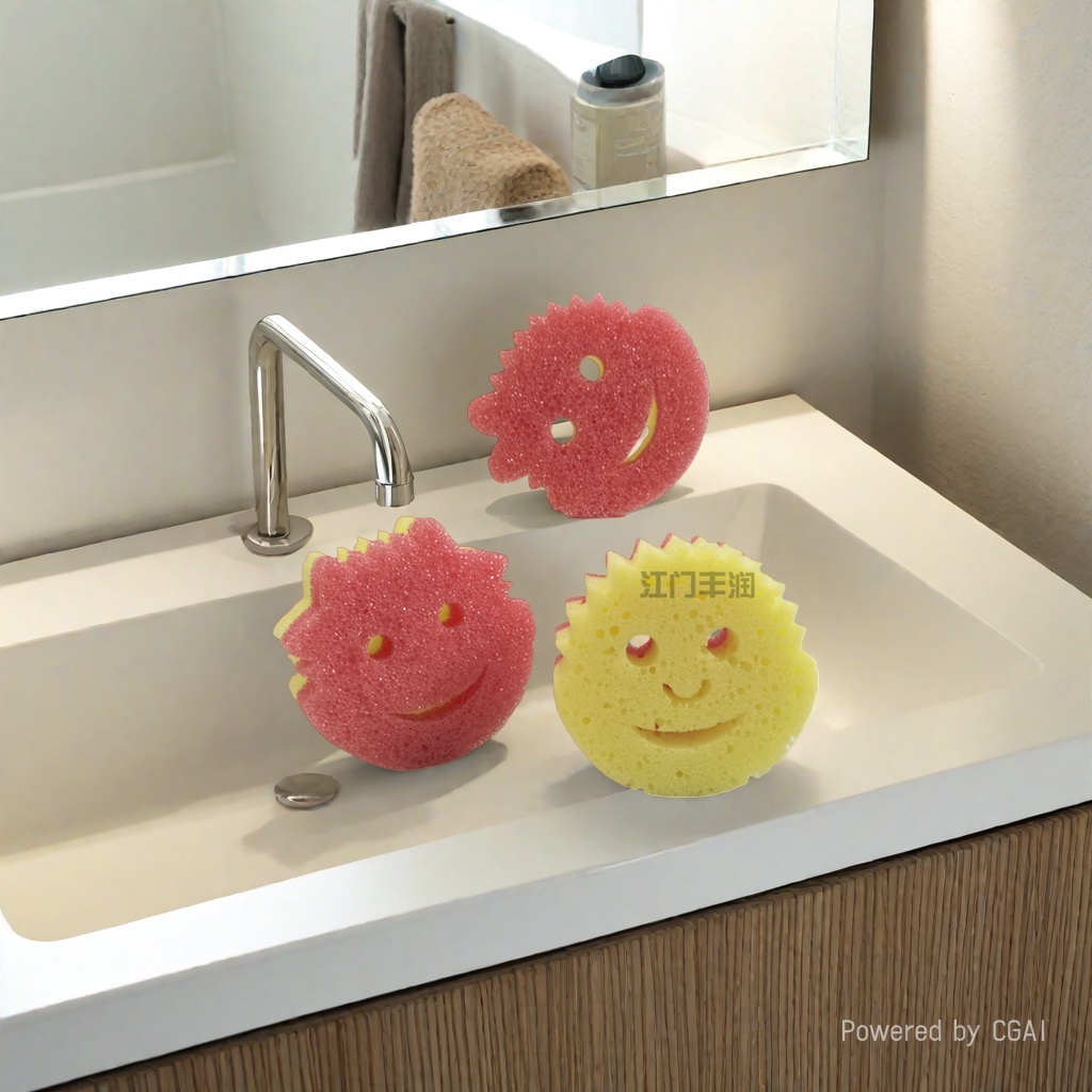 Factory direct sales of temperature-sensing sponge for kitchen cleaning. Various colors of temperature-sensing sponge in cartoon shape, double-layer Specification image
