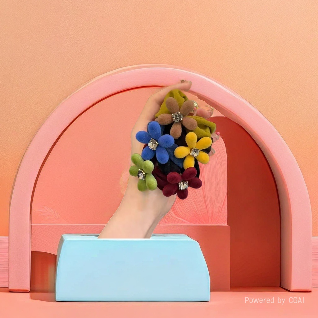 Colorful plush flower hair bands, large intestine hair bands, whole box, telephone line, rubber band hair accessories