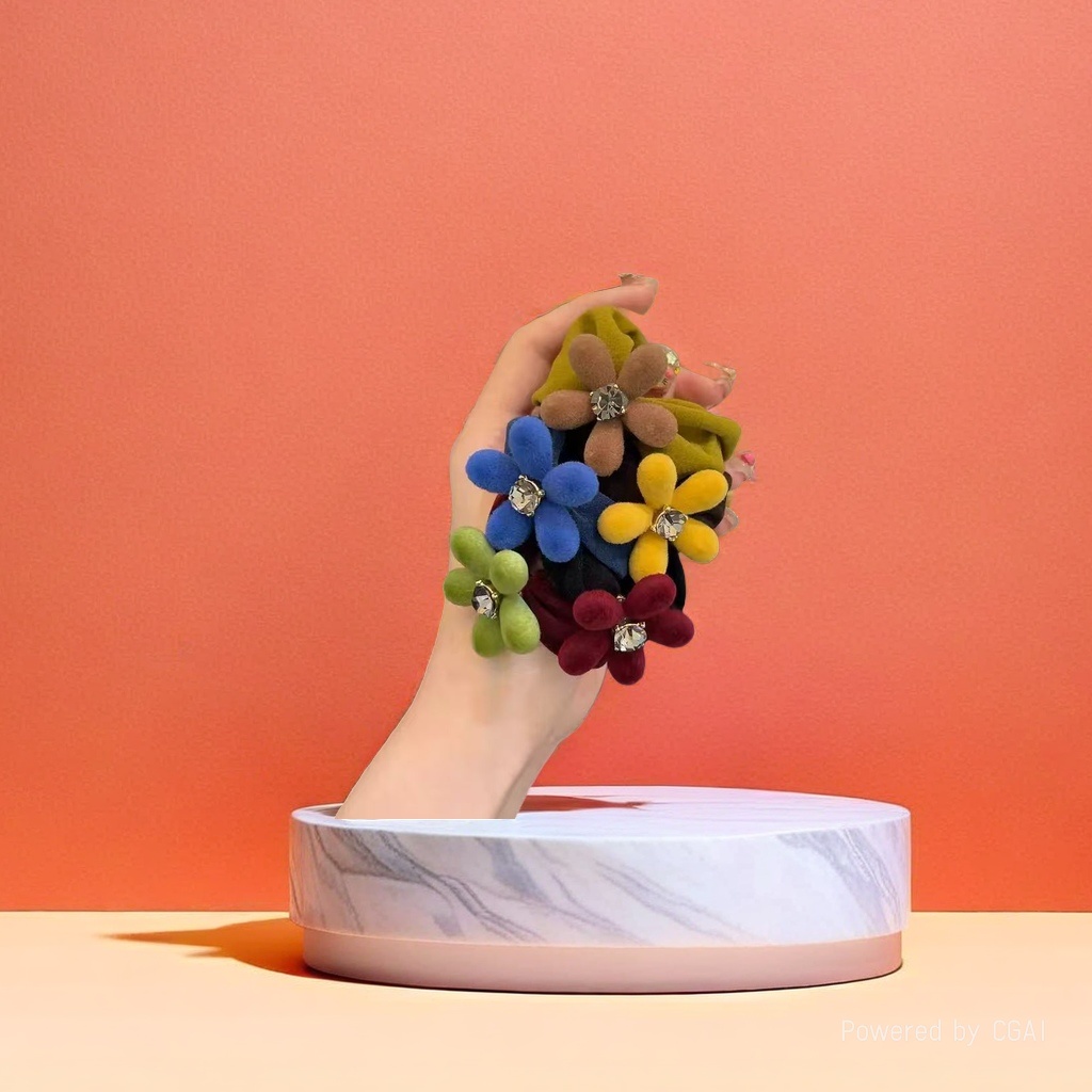 Colorful plush flower hair bands, large intestine hair bands, whole box, telephone line, rubber band hair accessories Application Scenario