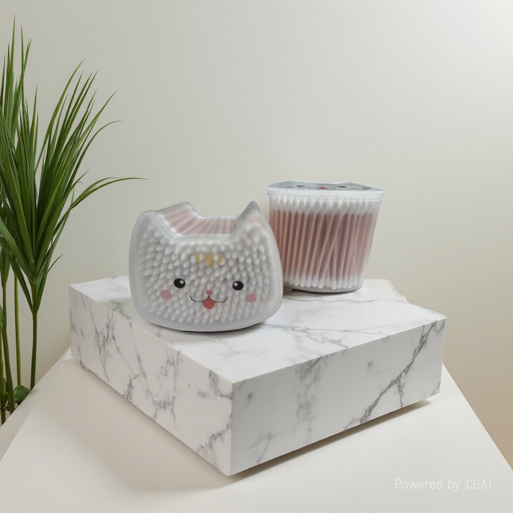 Cute cat-shaped cotton swab box + cotton swabs, iodophor cosmetic cotton swabs, alcohol disinfectant cotton pads, toilet paper rolls details Picture