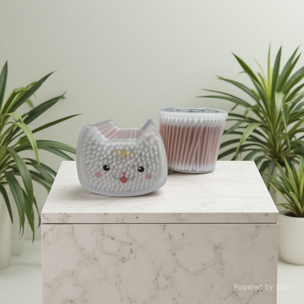 Cute cat-shaped cotton swab box + cotton swabs, iodophor cosmetic cotton swabs, alcohol disinfectant cotton pads, toilet paper rolls Specification image