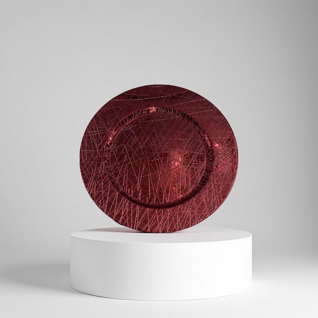 Red round plate, 10-inch melamine flat plate, serving plate, golden edge Nordic-style plate details Picture