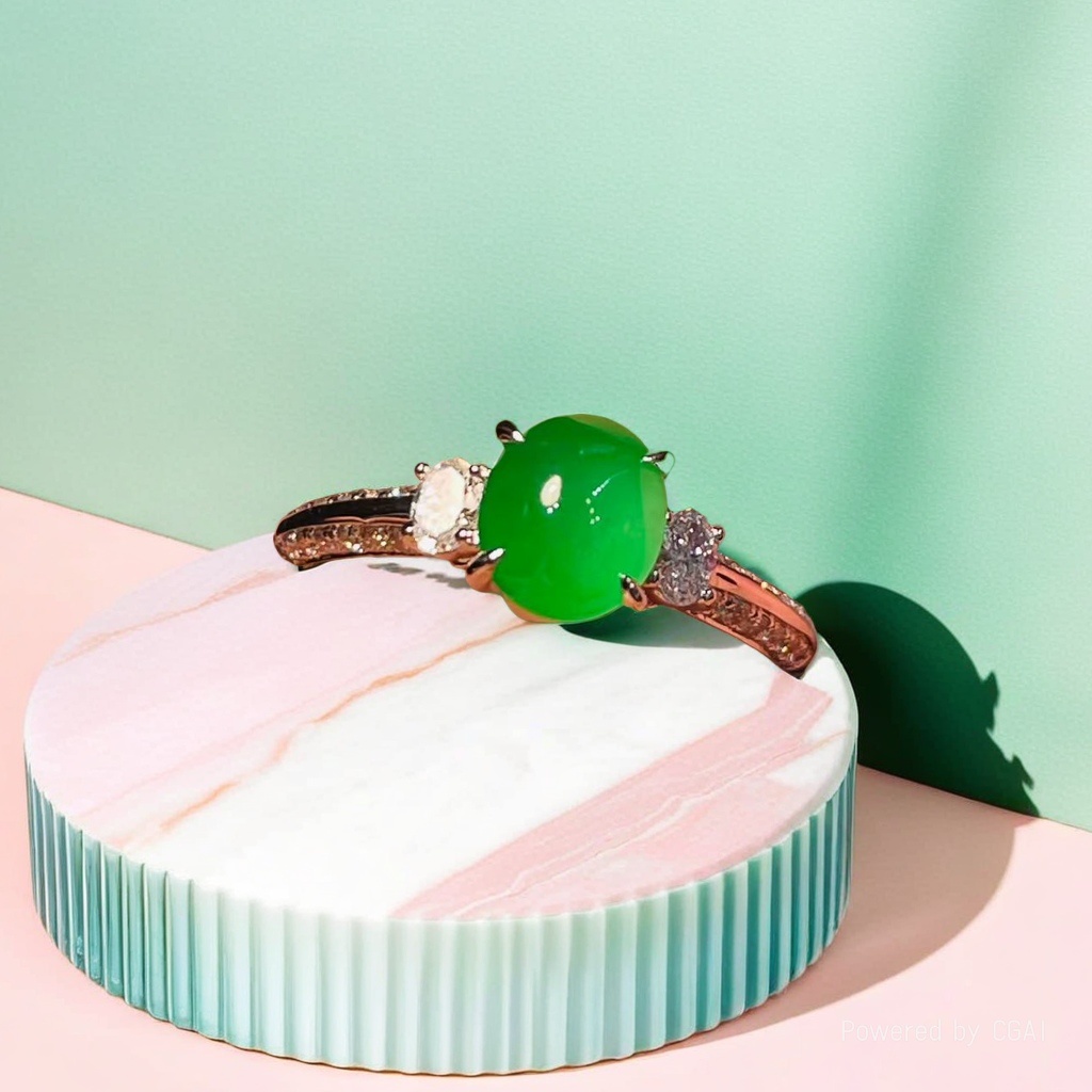 翡翠镶钻女戒指简约时尚天然珠宝首饰