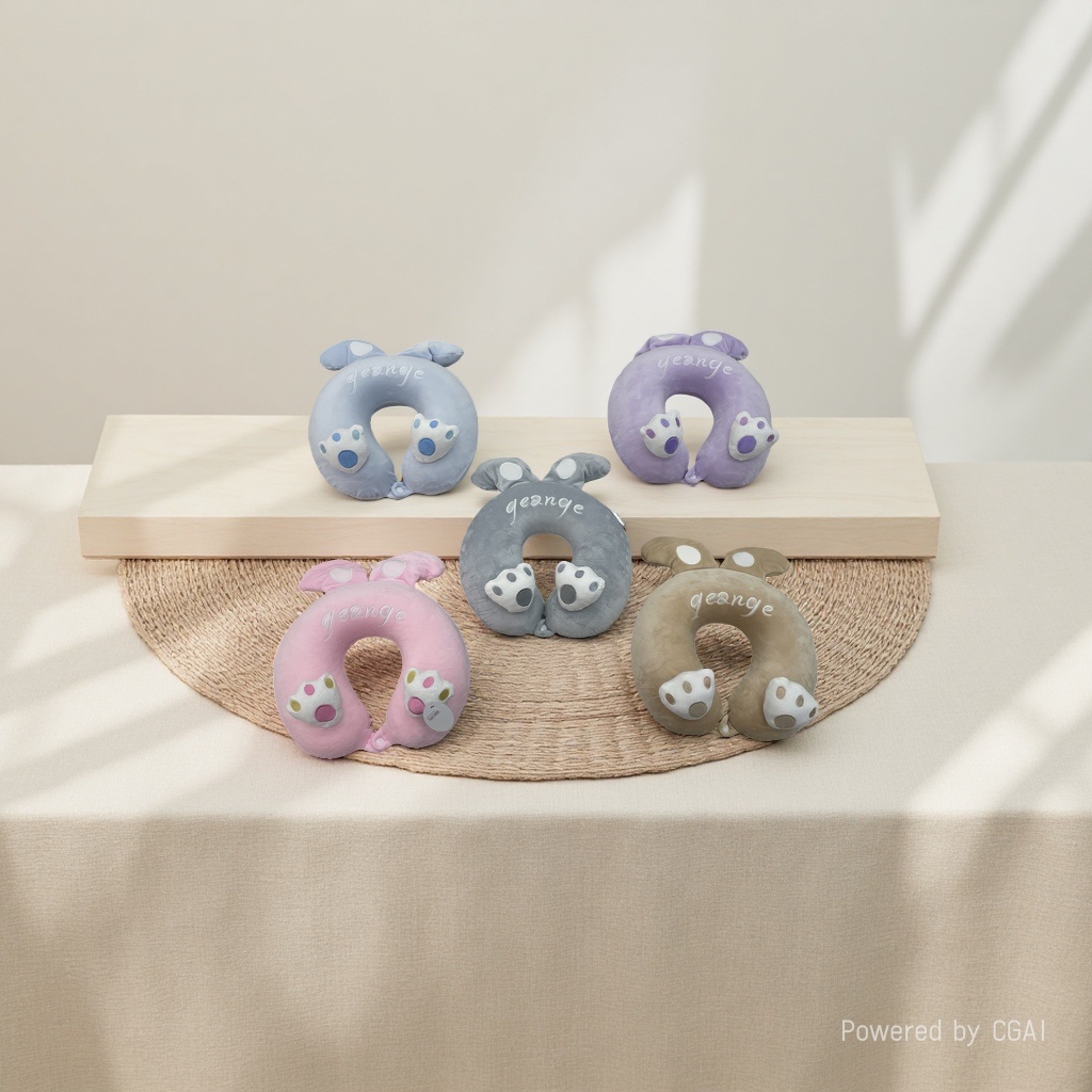 The cute animal-shaped U-shaped neck pillow is available in five colors: light blue, purple, pink, gray, and brown. It features ears and claw embroidery. geange travel pillow Application Scenario