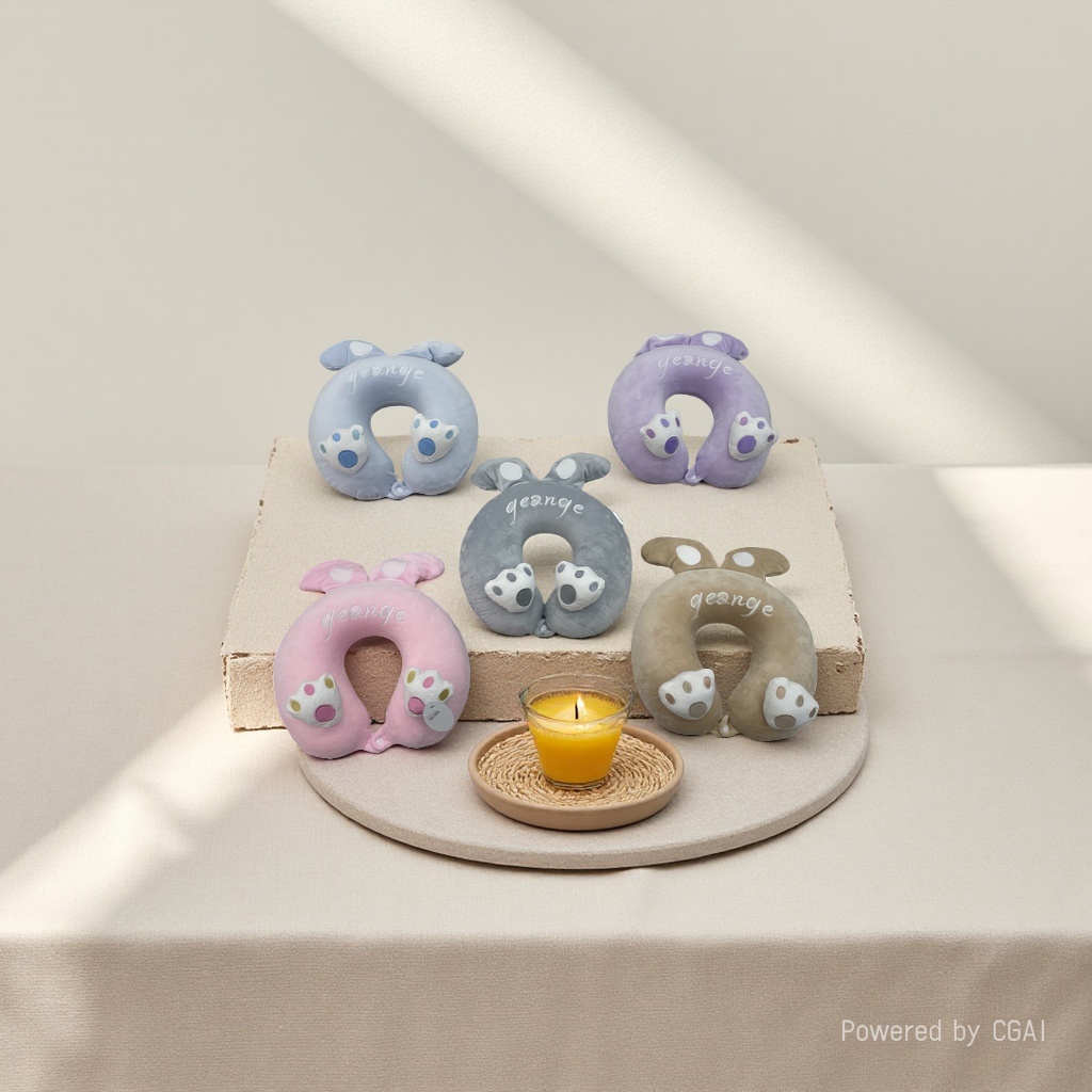 The cute animal-shaped U-shaped neck pillow is available in five colors: light blue, purple, pink, gray, and brown. It features ears and claw embroidery. geange travel pillow details Picture