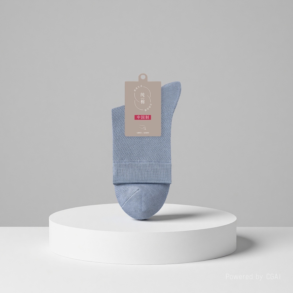浅蓝色纯棉袜子日常透气舒适加厚保暖袜