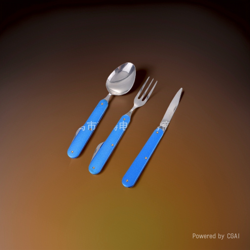 Steak knife, fork, barbecue tools, cake tableware set of 3 pieces, stainless steel knife, fork and spoon Specification image