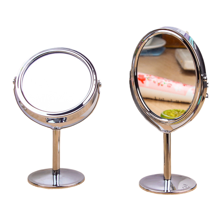 Metal circular countertop makeup mirror with rotatable tabletop, 1:2 magnifying glass, European princess mirror, double-sided dressing mirror, 3-inch circular Item Picture