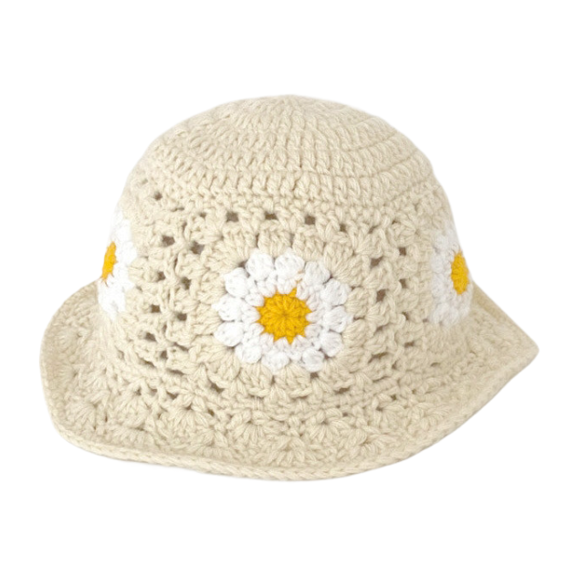 Cross-border best-selling Daisy handmade crochet woolen hat, Japanese-style artistic face-enhancing small basin hat, versatile fisherman hat Item Picture