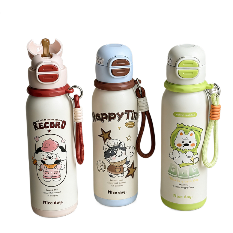 2026 New style straw water cup, 316 stainless steel insulated cup, cartoon bouncing cup, student portable and cute drawstring cup Item Picture