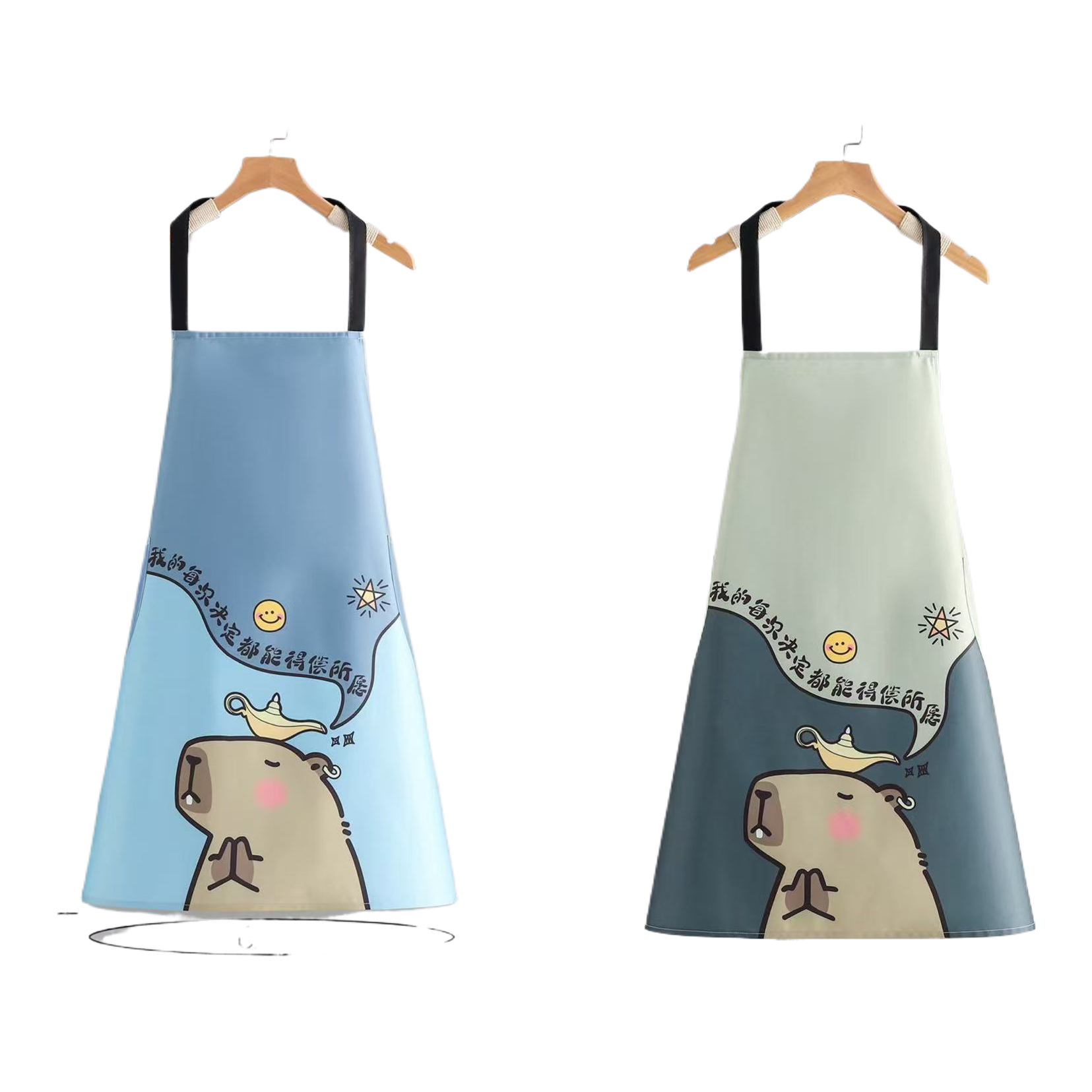 Cartoon halter-neck waterproof and oil-proof apron, kitchen, home cooking, dirt-resistant waist wrap, adult catering, home work clothes for women Item Picture