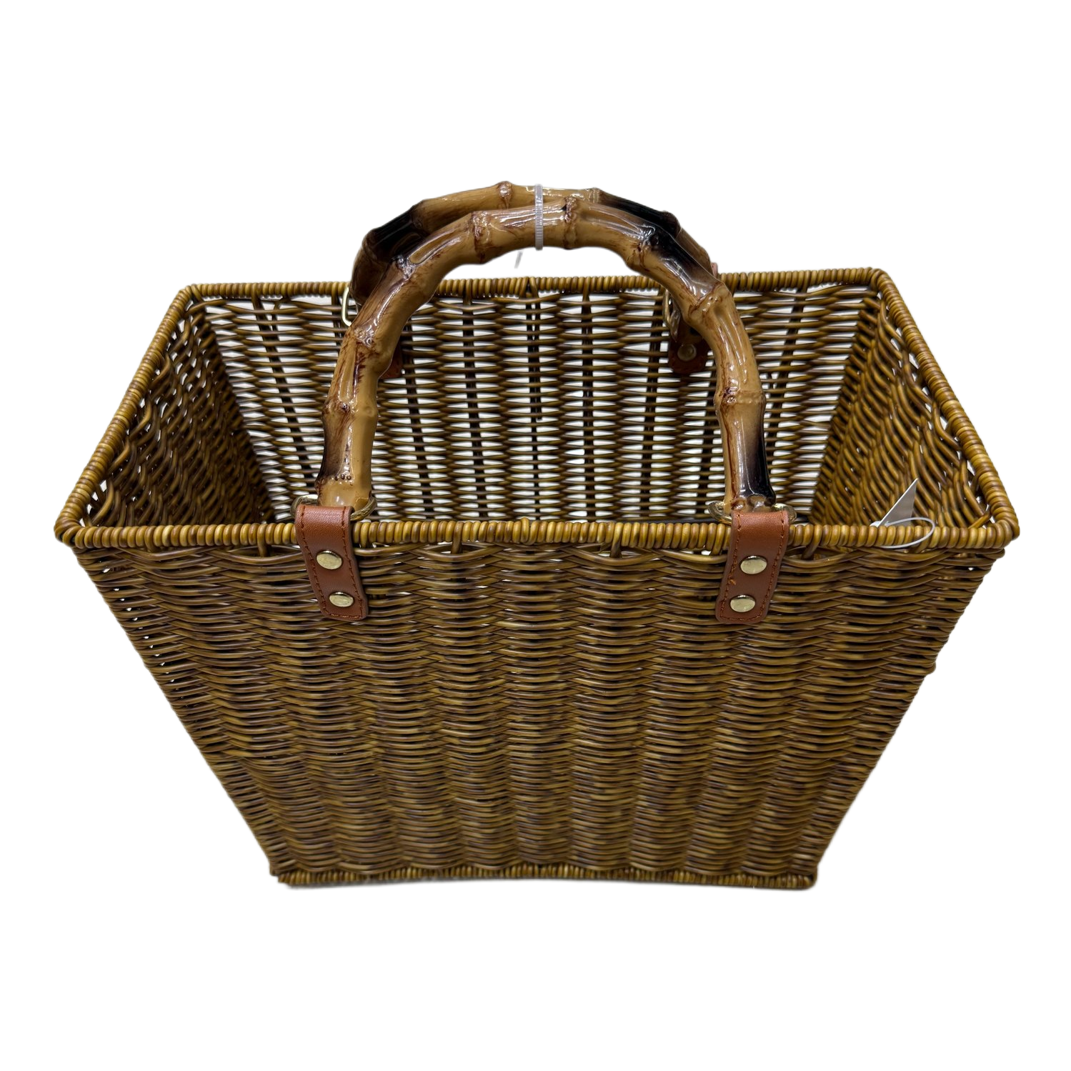Imitation rattan hand-held storage basket, woven basket, laundry basket, household storage basket, moisture-proof and breathable, large-capacity carrying basket, fruit basket, vegetable basket, supermarket gift packaging basket, imitation bamboo handle Item Picture